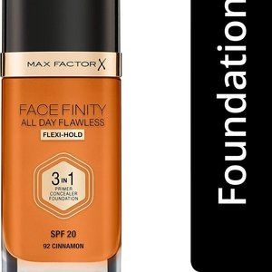 NEW MAX FACTOR FACE FINITY ALL DAY FLAWLESS 3 IN 1 FOUNDATION MAKEUP 92 CINNAMON